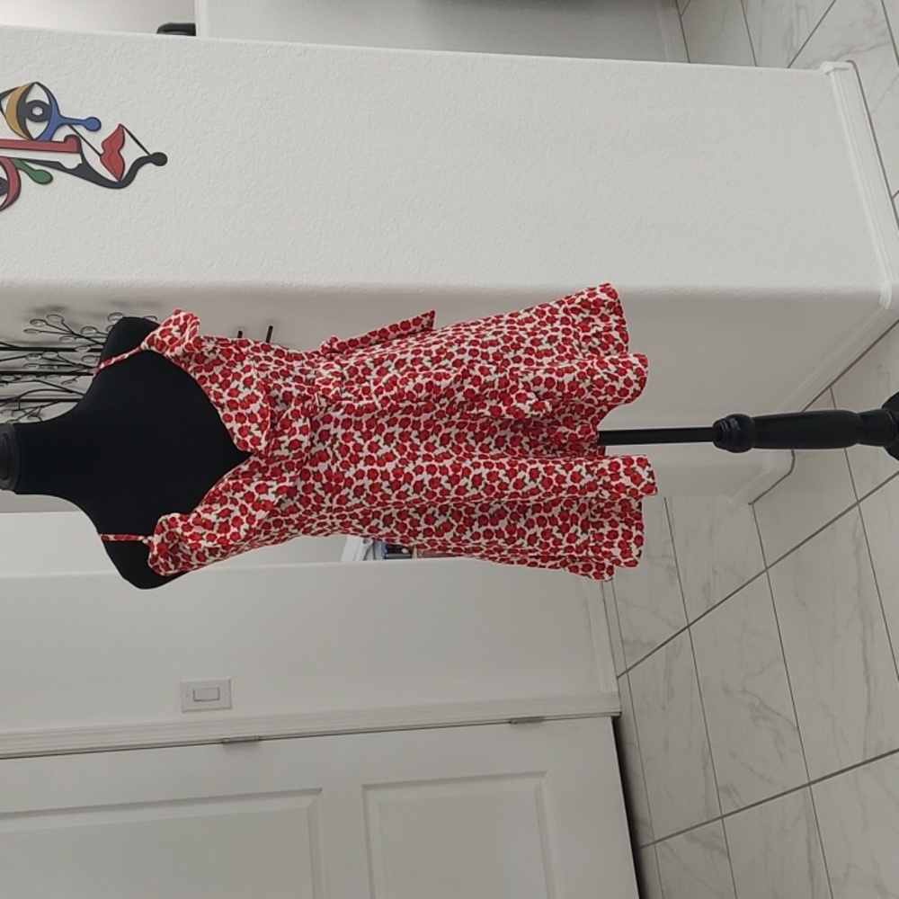 Like New TOPSHOP Ruffle Trim Roses Floral Wrap Mini Dress Spaghetti Straps 2 / S